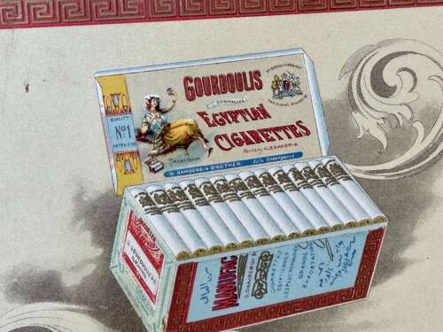 Gourdoulis Cairo Egyptian Cigarette Tin & Packs Advertising Price List Card c1900s