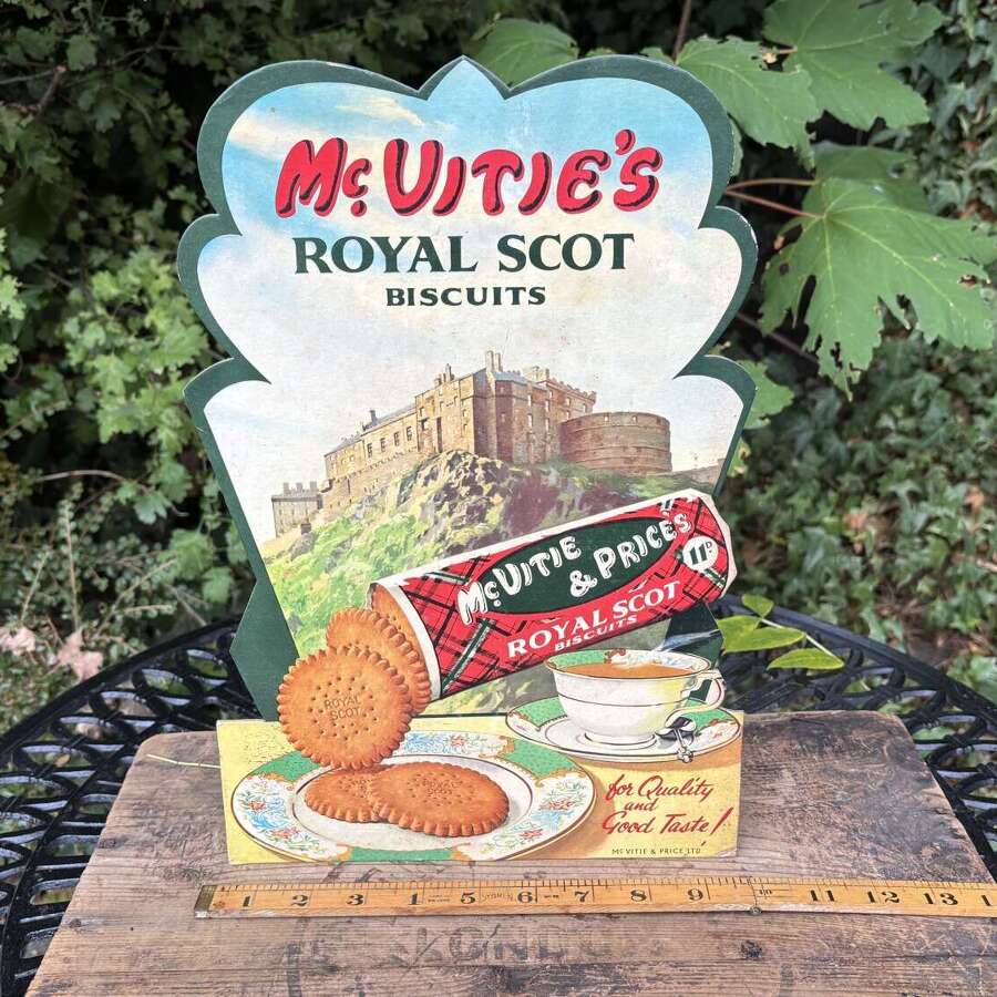 McVitie & Price Royal Scot Edinburgh Castle Biscuit Die-Cut Advertising Card Sign c1950s