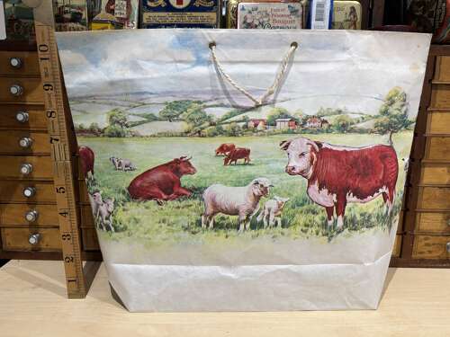 Superb Grinstead's Butcher Shop Cow & Dairy Advertising Paper Bag Wonersh Bramley c1950s