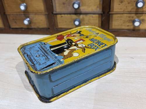 Codeg Magic Mechanical Money Bank / Box Tin Rabbit & Magician Tin c1950s