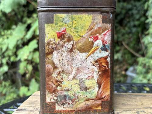 Mazawattee Tea Alice in Wonderland Looking Glass Victorian Tin c1900s