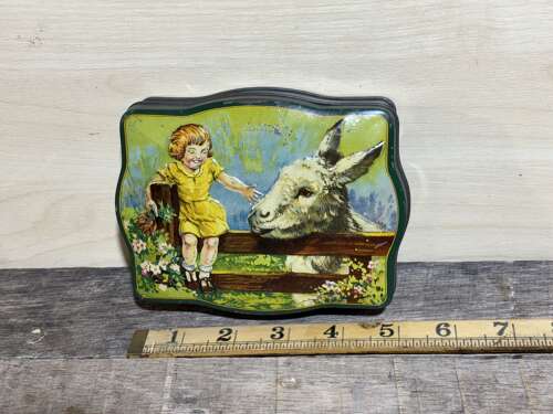 Horner Girl & Donkey Embossed Toffee Tin c1930s