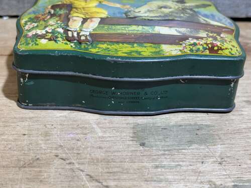 Horner Girl & Donkey Embossed Toffee Tin c1930s