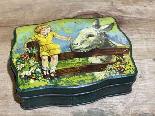 Horner Girl & Donkey Embossed Toffee Tin c1930s