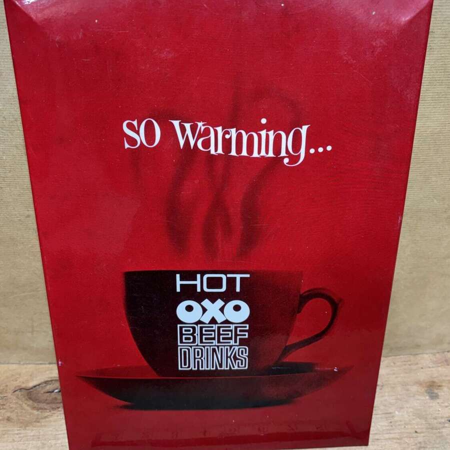 Oxo "So Warming" Advertising Celluloid & Card Sign c1960s