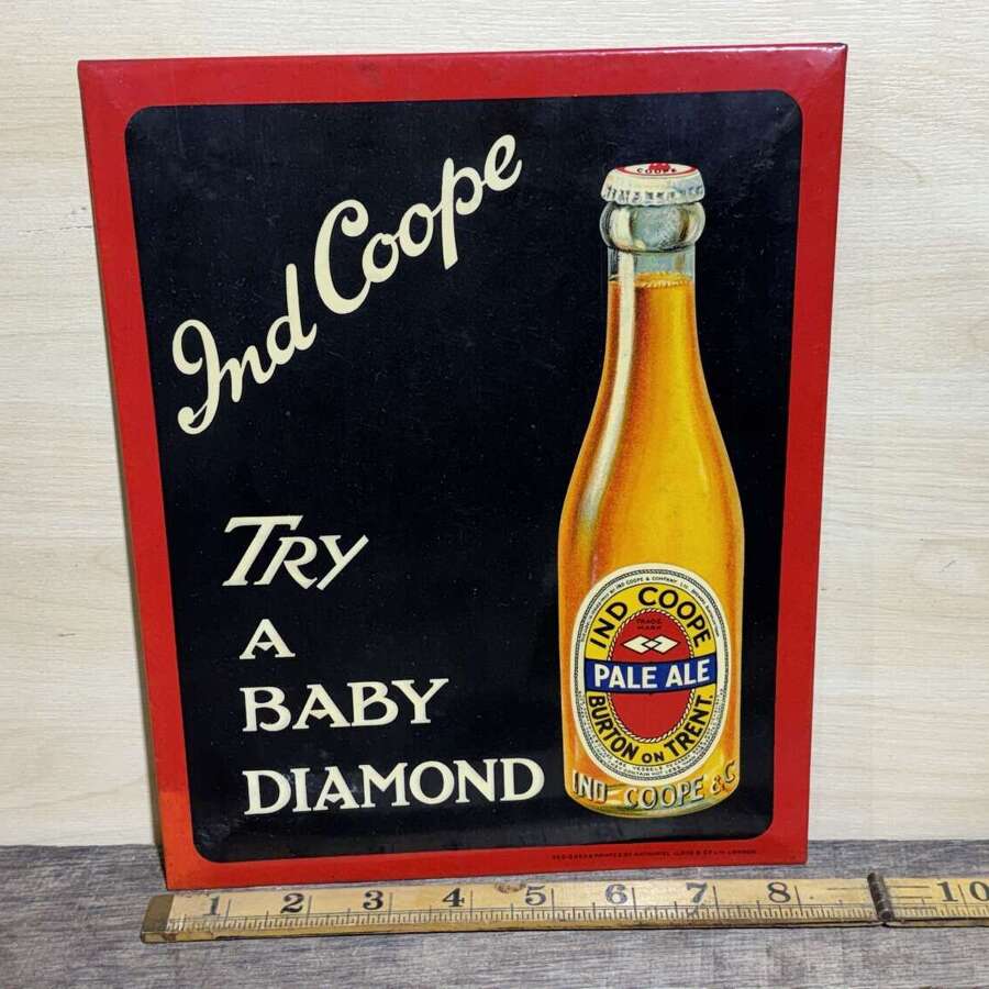 Ind Coope Baby Diamond Beer Pub Advertising Celluloid & Card Sign c1930s
