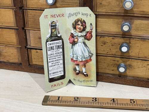 Owbridge's Lung Tonic Chemist Girl Fold Advertising Trade Post / Card Ephemera c1900s