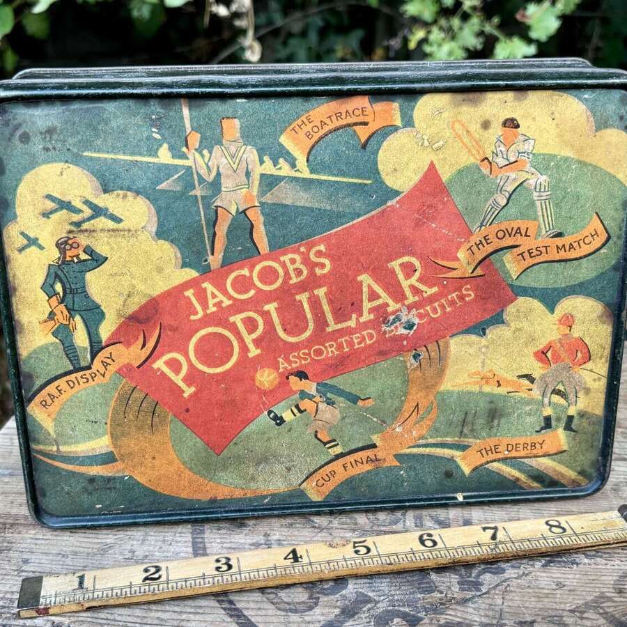 Jacob's RAF Derby FA Cup Final Boat Race Popular Biscuit Tin c1930s