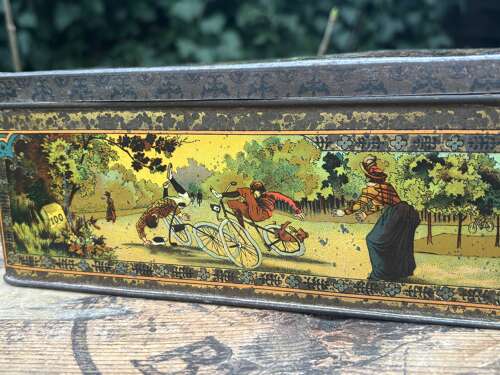 Victorian Sports Bicycle Fishing Cigar Tin c1900s