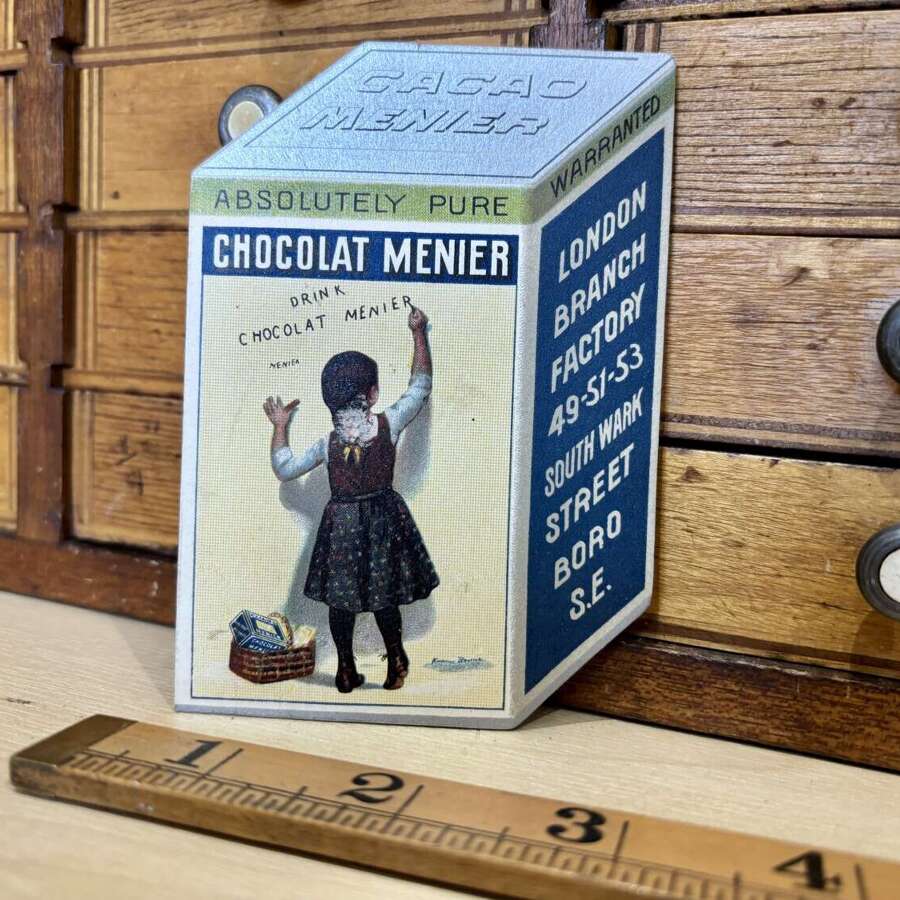 Early Menier Chocolate Cocoa Tin Fold Out Advertising Trade Card c1890s