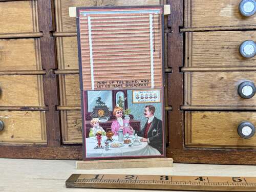 Fry's Chocolate Cocoa Window Blinds Mechanical  Advertising Trade Card c1890s