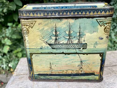 Peek Frean Queen Victoria Ship Steam Train Transport Biscuit Tin c1897