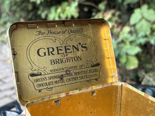 Green’s Brighton Castle Shaped Toffee/ Biscuit Tin c1900s