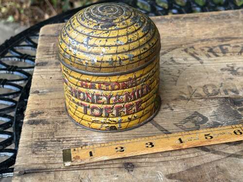 Halton’s Toffee Beehive shaped Toffee Tin c1920s