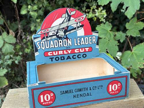 Squadron Leader Biplane Samuel Gawith Tobacco Shop Display card Box c1920s