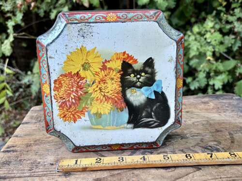 Blue Bird Toffee Black Cat Image Toffee Tin c1950s