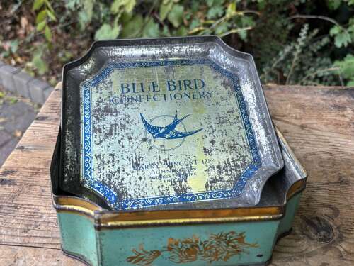 Blue Bird Toffee Black Cat Image Toffee Tin c1950s