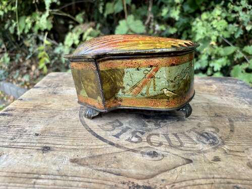 Huntley & Palmers Figural Shell Mermaid Biscuit Tin c1900s