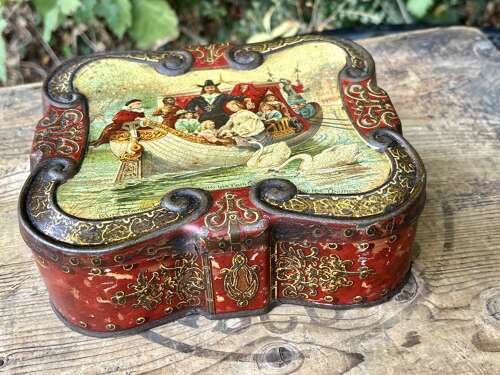 Macfarlane Lang King Charles Swan Biscuit Tin c1900s