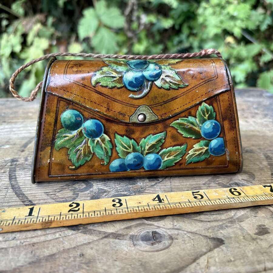 Lyons Toffee Blueberry Hand Bag Shaped Toffee Tin c1920s