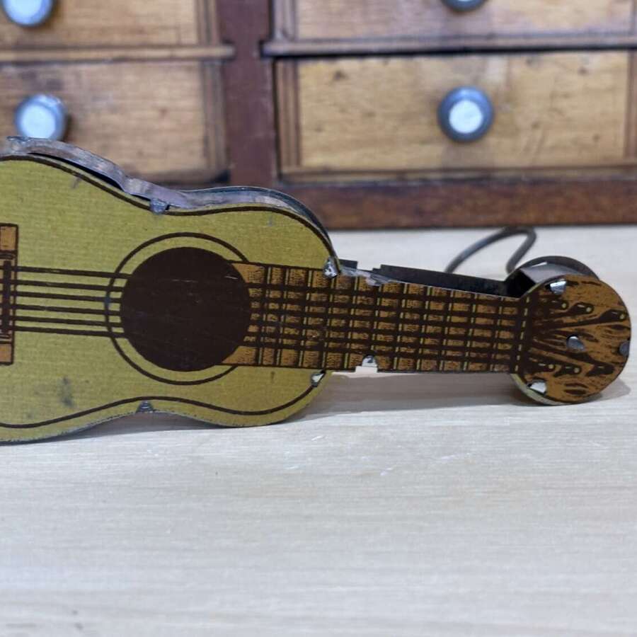 Guitar Shaped Tin Noise Maker Clicker Rattle c1950s