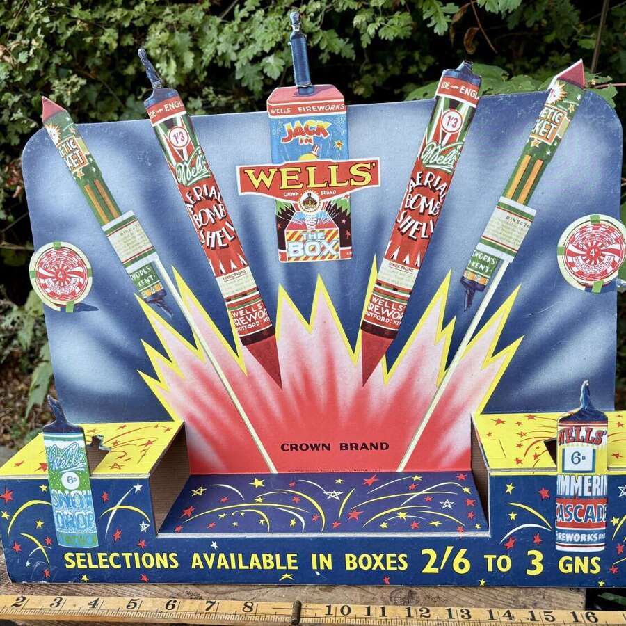 Well's Crown Fireworks Fold Out Card Advertising Sign 3D Display c1950s