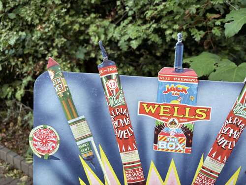 Well's Crown Fireworks Fold Out Card Advertising Sign 3D Display c1950s