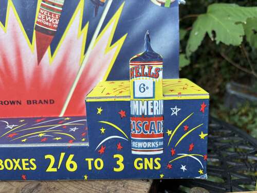 Well's Crown Fireworks Fold Out Card Advertising Sign 3D Display c1950s