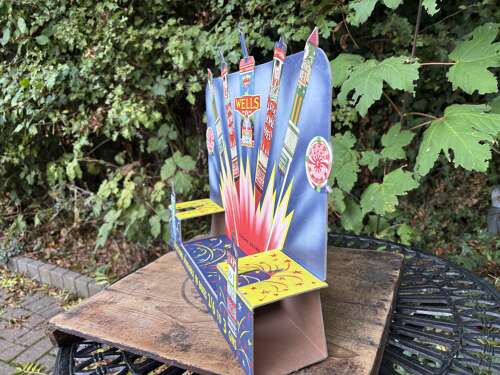 Well's Crown Fireworks Fold Out Card Advertising Sign 3D Display c1950s