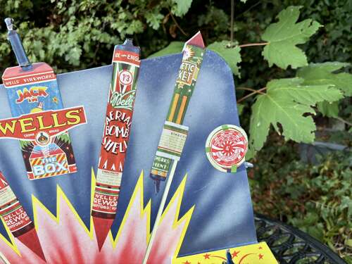 Well's Crown Fireworks Fold Out Card Advertising Sign 3D Display c1950s