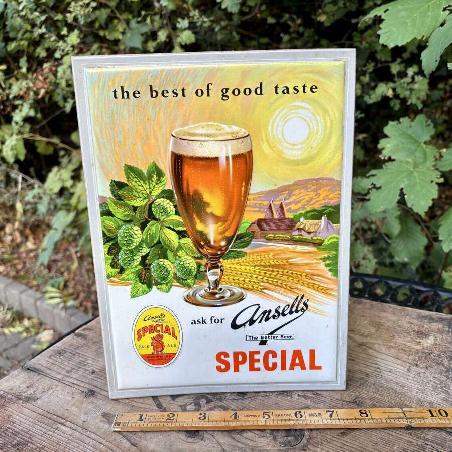 Embossed Ansells Beer Pub Bar Advertising Sign Shop Display c1955