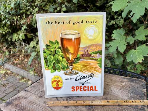 Embossed Ansells Beer Pub Bar Advertising Sign Shop Display c1955
