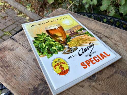 Embossed Ansells Beer Pub Bar Advertising Sign Shop Display c1955