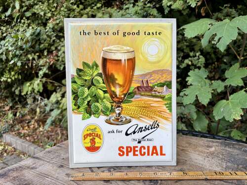 Embossed Ansells Beer Pub Bar Advertising Sign Shop Display c1955