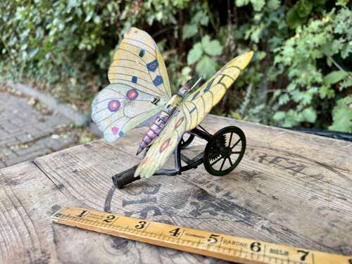 Fantastic Mechanical Tin Butterfly Clockwork Pull Toy c1900s