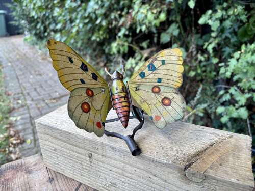 Fantastic Mechanical Tin Butterfly Clockwork Pull Toy c1900s