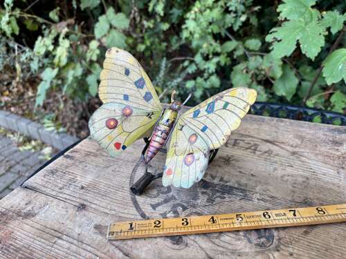 Fantastic Mechanical Tin Butterfly Clockwork Pull Toy c1900s
