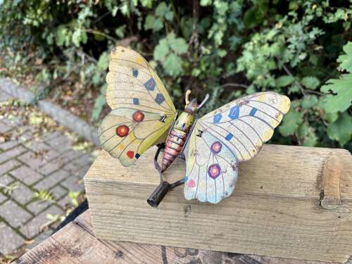 Fantastic Mechanical Tin Butterfly Clockwork Pull Toy c1900s