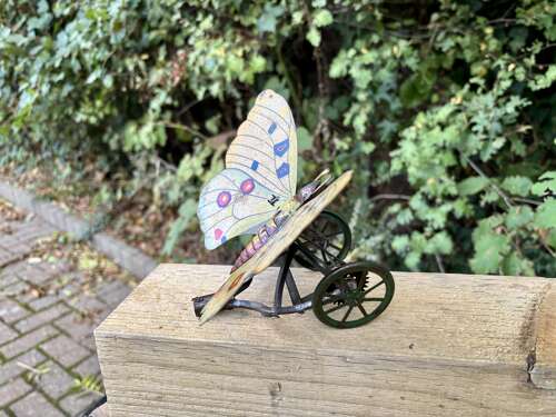Fantastic Mechanical Tin Butterfly Clockwork Pull Toy c1900s