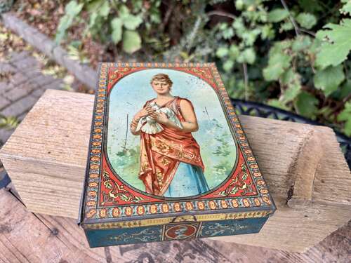 Scarce Peek Frean Lady & Dove Biscuit Tin c1890s