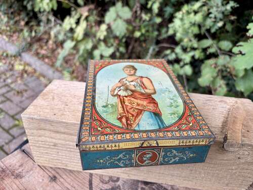 Scarce Peek Frean Lady & Dove Biscuit Tin c1890s