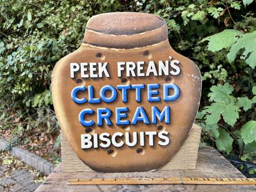 Peek Frean Clotted Cream Biscuit Die-Cut Advertising Card Sign c1920s