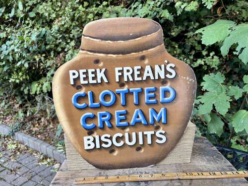 Peek Frean Clotted Cream Biscuit Die-Cut Advertising Card Sign c1920s